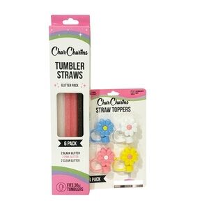 Char Charms Flower Straw Toppers Pack of 4 Glitter Straws Pack of 6 Travel NEW‎